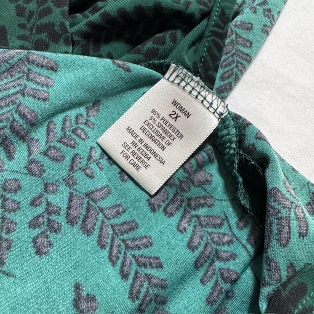 Roz & Ali 2X Green Fern Botanical Print Ruffle Chiffon Tank Blouse Plus Size - Picture 3 of 5